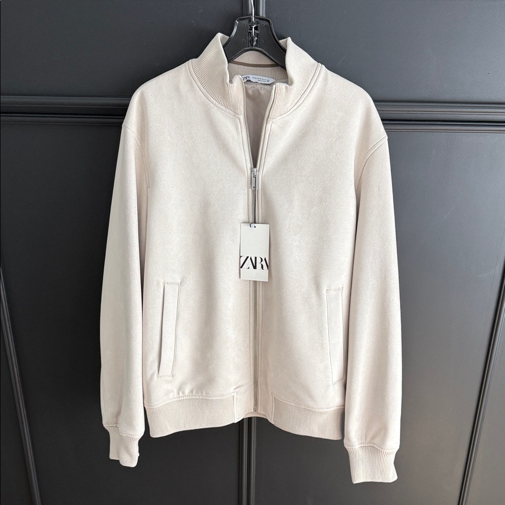 Zara Cream Full-Zip Bomber Jacket